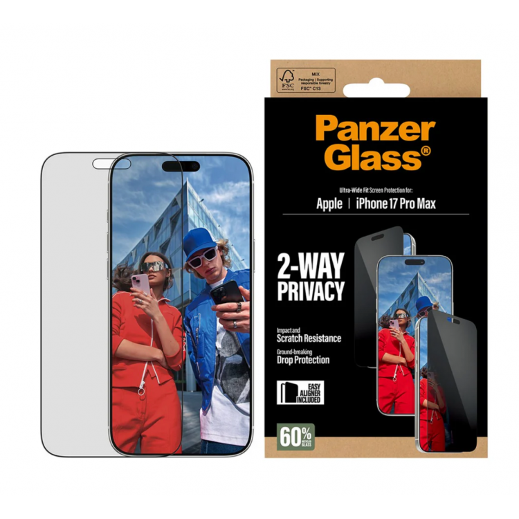 PanzerGlass Γυαλί προστασίας Fullcover Privacy Ultra-Wide Fit w. EasyAligner Case Friendly 0.3MM για Apple iPhone 17 Pro Max 6.9 5G 2025 - PG-PG75492